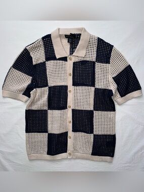 Art Of Rhetoric- Men’s Short Sleeve Checkered Knit Cardigan - Black & Cream
